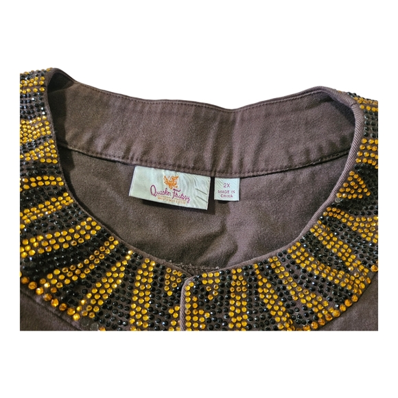 Quacker factory brown beaded jacket size 2x - Picture 3 of 10